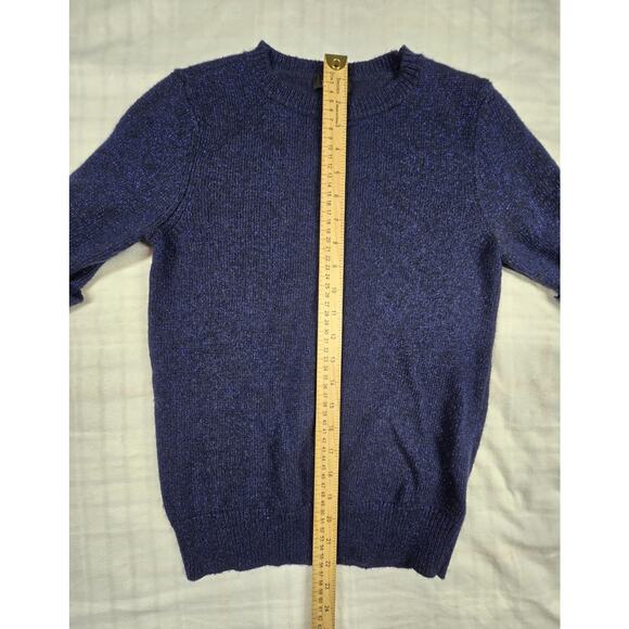 Halogen X Atlantic-Pacific Short Sleeve Sweater Wool Blend Blue Glitter Glam XS - Picture 4 of 8